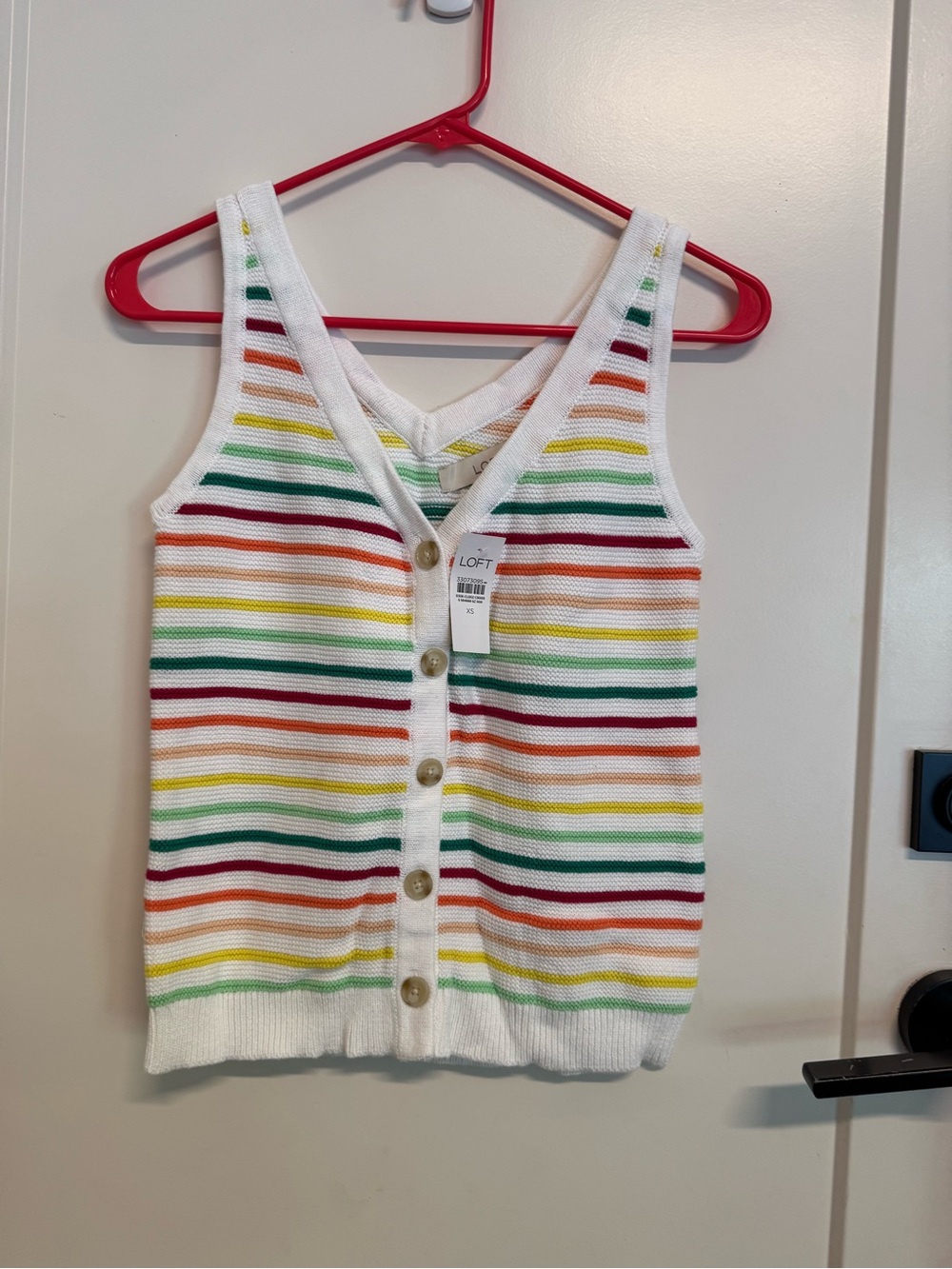 NWT LOFT White Knit Cardigan with Rainbow Stripes, XS